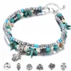 Bracciale cavigliera con doppia cavigliera, conchiglia, stella marina, perline di riso, yoga, tartaruga da spiaggia, pendente GD543289A