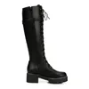 Boots 2024 Autumn Women Platform Low Heel Knee High Lacing Zipper Long Winter Shoes Ladies Black White