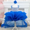 Girl Dresses Flower Pink Tulle Puffy Pearl Top Tiered Bow With Long Tailing Sleeveless For Wedding Birthday First Communin Gown