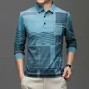 Luxe Herfst T-shirt Voor Mannen 2023 Lange Mouw Kraag Brief Afdrukken Knop Gestreepte Polo Tees Mode Trui Top 240122