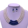 Gargantilla de doble nariz, envío directo, tres capas, perla blanca y azul, collares Zeta Phi Beta, hermandad griega ZPB ZOB Jewelry245O