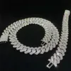 Usine en gros Hip Hop haute qualité boîte boutons 3 rangées diamants Moissanite 18mm 925 argent chaîne cubaine collier bijoux pour hommes
