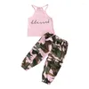 Clothing Sets 1-6Y Kids Girls Summer Clothes Set Baby Letter Print Sleeveless Tops Vest Camouflage Loose Pants Children Fashion Outfits