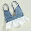 Conjuntos de roupas 1-5years crianças bebê meninas verão roupa rendas retalhos sem costas denim camisola e infantil elástico casual shorts conjunto