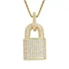 Bling Diamond cubique zircon serrure collier hip hop bijoux ensemble 18 carats cadenas en or pendentif colliers chaîne en acier inoxydable mode pour 261i