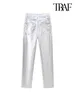 Women's Pants TRAF Women Fashion With Pockets Straight Metallic Vintage High Waist Zipper Fly Female Ankle Trousers Mujer