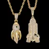 Nouvelle mode personnalisé gars plaqué or hommes Bling Rocket Ship pendentif collier chaînes Hip Hop glacé Rock rappeur bijoux cadeau273a