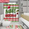 Douchegordijnen Vrolijk Kerstfeest Badkamerset Groenharig Monster 3D Kerst Home Decor Wc-deksel Cover Badmat Antisliptapijt