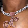 Pendentif Colliers Hip Hop Collier avec Pdtif Coeur Forme Rose Lettres Cursives Chaîne Cubaine Zircon Sparkly Punk Bijoux A-z 220909240E