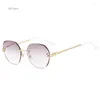 Lunettes de soleil rondes lunettes de lecture pour femmes presbytie sans monture enveloppe métallique femelle dégradé couleur loupe anti-bleu unisexe mode lunettes