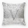 Oreiller 45x45cm Argent Alphabet Anglais A-Z Housse d'impression pour chambre d'enfant Taie d'oreiller douce