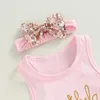 Set di abbigliamento FOCUSNORM 2-7Y Estate Bambino Ragazze Compleanno Vestiti Senza maniche Lettera Stampa Canotte Paillettes Pantaloncini Fascia