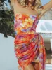Casual Jurken BOOFEENAA Sexy Bloemen Vakantie Outfits Voor Vrouwen 2024 Lente Zomer Asymmetrische Tube Top Mini Jurk Club Wear C69-CF14