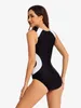 Women's Swimwear Splice One Piece Swimsuits Sport Rashguard Women 2024 Swimming Surfing Bath Suits Sleeveless (UPF 50 )
