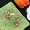 Retro Ruby Diamond Earring Dingles Designer Flower Golden Drop Studs 18K Guldörhängen Fashion Jewelry