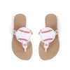 Sandals Fishbone Print Large Size 42 Summer Women's Shoes 2024 European And American Baseball Pintoed Flat Beach Flip Flops