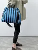 Designer Stripe Canvas Tote: Spacious Color Block, Crossbody Bucket Bag For Women - Stylish Lightweight Blue