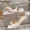 Sandals Luxury All Pearl High Heel Gladiator Sandals Women Peep Toe Runway Shoes Woman Summer Heeled White Sandals Woman Sandalias Mujer