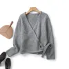 Women's Knits Ethereal 2024 Style Of Casual Standard Version Grey Wool Blend Asymmetrical Cardigan