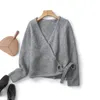 Kvinnors stickor Ethereal 2024 Stil av avslappnad standardversion Gray Wool Blend Asymmetrical Cardigan