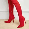Bottes 2023 Femmes 11cm Talons hauts sur le genou Cuissardes Bottes Fetish Stripper Bottes longues Combat Winter Knight Sexy Fashion Chaussures rouges