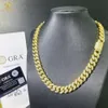 Bijoux Hip Hop personnalisés, chaîne cubaine en diamant Mossinate d'or 10mm 10k 14k 18k, chaîne à maillons cubains en pierre à 2 rangées de Miami