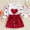 Kläder sätter Citgeespring Valentine's Day Kids Girls Set Long Sleeve Heart Print T-shirt och Belt Fall Outfit Clothes