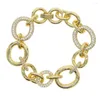 Charm Bracelets Punk Big Link Chain Bracelet With Crystal Gold Color CZ Round Femme For Women Fashion Jewelry346e