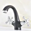 Banyo Lavabo muslukları Siyah Yağ Ovulmuş Bronz Gümüş Cilalı Krom Pirinç İki Corss, musluk Havzası Soğuk / Karıştırıcı Tap Anf477