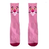 Meias masculinas 2024 desenhos animados mulheres rosa leopardo cabeça meias impertinentes algodão ins moda personalidade rua