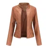 Veste en simili cuir femmes automne printemps femmes Moto Biker veste à glissière rouge noir manteau vêtements d'extérieur marron XS violet marine 240131