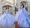 Lichtblauwe Prinses Baljurk Quinceanera Jurken Glanzende Lovertjes Kant Applicaties Sexy Schoudervrij Gala Pageant Jurken Formeel Plus Size Meisjes Sweet 16 Jurk CL3272