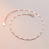 WANTME Genuine 925 Sterling Silver Fashion Simple Silver Piece Link Chain Anklet for Women Punk Hip Hop Korean Party Jewelry 240119