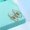 18K gold doublestud earrings for women luxury brand designer OL style shining crystal ear rings earring party wedding jewelry gift7694789