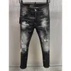 Heren denim jeans zwart gescheurde broek mode skinny gebroken stijl fiets motorfiets rock revival jeans