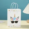 Presente Envoltório 4 Pcs Dos Desenhos Animados Unicórnio Saco De Papel Bonito Leopardo Arco-íris Doces Biscoito DIY Feliz Aniversário Casamento Baby Shower Party Decor