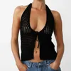 Women's Tanks Sexy Tie-up Front V-neckline Halter Tops Boho Beach Holiday Club Crochet Hollow Out Backless Crop Women Camisole Streetwear