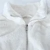 Womens casual solto inverno colheita topo cor sólida completo stand up colarinho de manga comprida com zíper estilo branco meninas camisa esportiva 240131