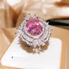 Cluster Rings Delicate 925 Sterling Silver Pink Zircon Stones for Women Fashion Bridal Wedding Tourmaline Ring Smyckespresent