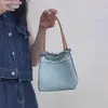 Shoulder Bags Denim Bucket Bag Mini Purse Luxury Designer andbags For Women 2023 New Fasion ig Quality Tassel Rivet Soulder Underarm BagH24131