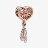 100% 925 Sterling Silver Openewor Heart dwa pióra DreamCatcher Fit Fit Oryginalny europejski urok bransoletki biżuteria ACC2834