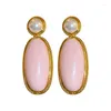 Boucles d'oreilles pendantes en alliage pour femmes, Vintage, géométrique, perle rose ovale, mignonne, douce, Simple, vente en gros