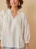 Blouses pour femmes Femmes françaises évider chemise à manches bouffantes dames col en v hauts amples chemisier blanc plissé