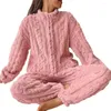 Pyjamas en tissu peluche doux pour femmes, ensemble d'hiver confortable avec col montant, texture épaisse et chaude, fermeture à glissière, vêtements de maison pour femmes