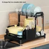 Kitchen Storage 2 Tier Dish Drying Rack With Drip Tray Sink Organizer Chopstick Holder Cutting Board 360-Degree Retractable Drain