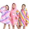 Mantas Manta de TV con mangas Invierno Franela Polar Polar Sudadera con capucha Niños Rainbow Unicorn Moda Sudaderas con capucha para niñas Ticken Warm