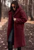 2024 Spring Wool Women's Long Coat Black Hooded Tjock varm jacka Kvinnlig fleece Trench Trendy Fashion Ladies kläder 240122