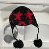 Coreano nicho retro estrela malha pulôver boné feminino primavera e outono oco artesanal gancho earflap chapéu rua y2k gorro chapéus 240202