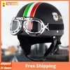 Motorradhelme Retro Halbhelm Reiten Vintage Cruiser Touring Moto Scooter Vespa Open Face mit Visier und Schutzbrillen