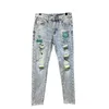 Herenjeans gewassen elastisch trendy merk mode zware industrie tijger geborduurd gat slim fit kleine voeten broek